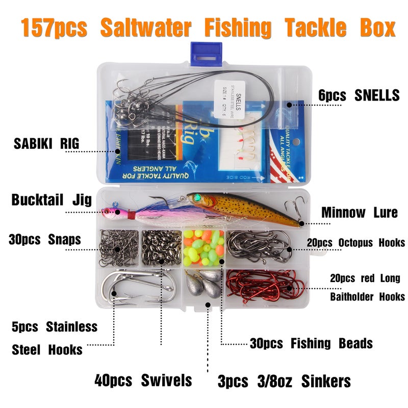 Shaddock Fishing Saltwater Fishing Tackle Kit, Surf Fishing Gear Set Includes Saltwater Lures, Bait Rigs, Swivel, Hooks, Sinkers Weights, Wire Leaders Various Accessories, 157pcs Kit - Image 5